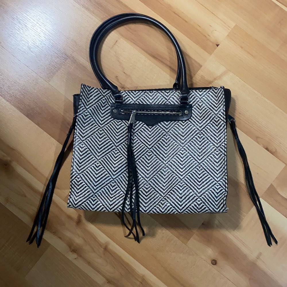 Rebecca Minkoff black and white Chevron tote